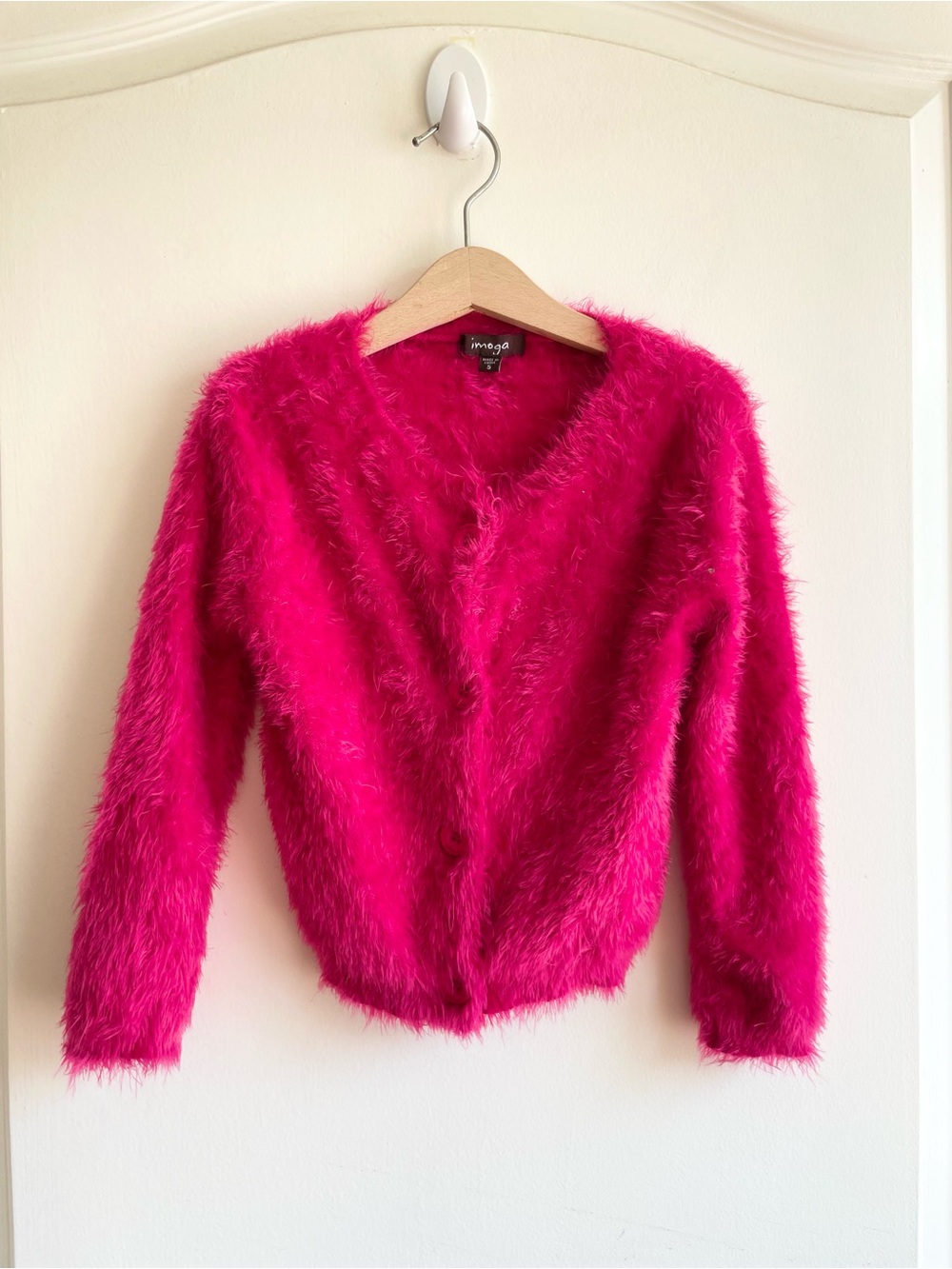 Imoga Girls Pink Super Fuzzy Cardigan Sweater Girls Size 5 90s Y2K